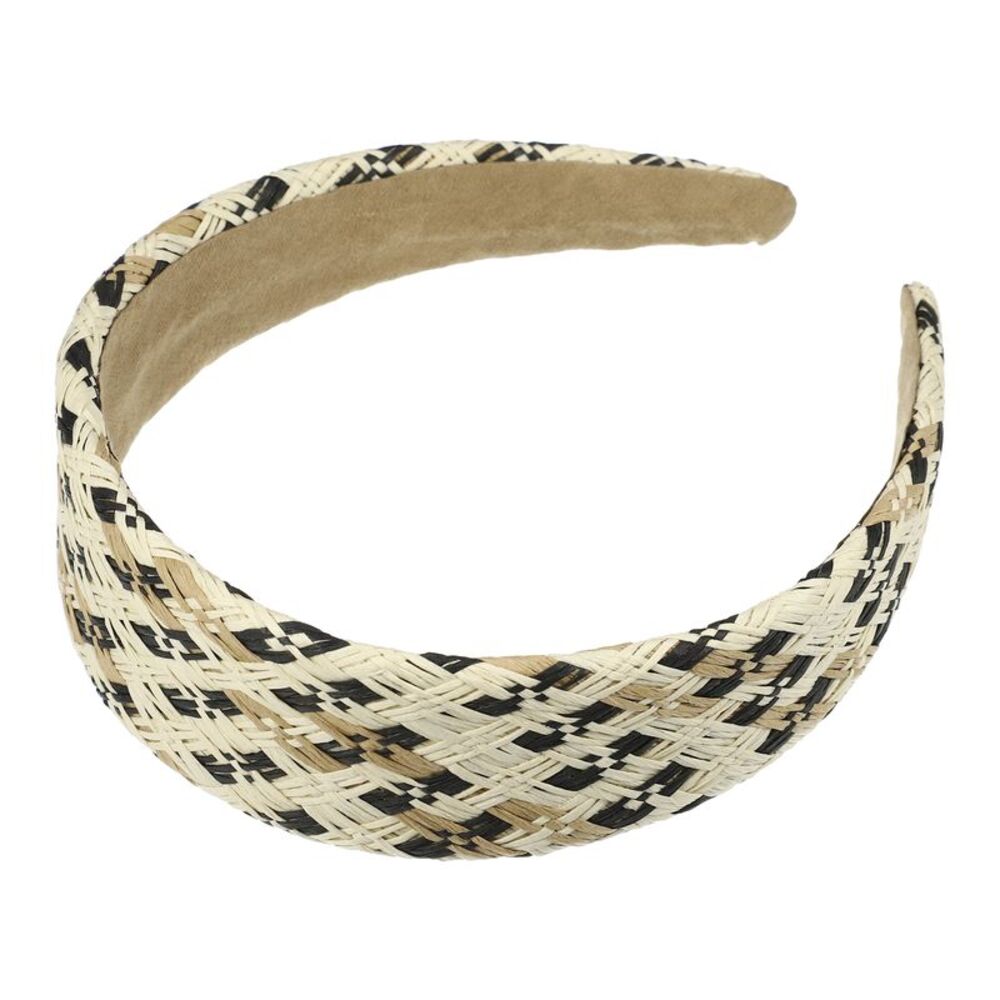 Elegant Flat Raffia Straw Headband Black